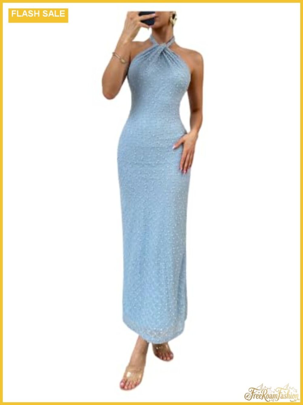 Women's Backless Halter Tie Maxi Dress Sleeveless Bodycon